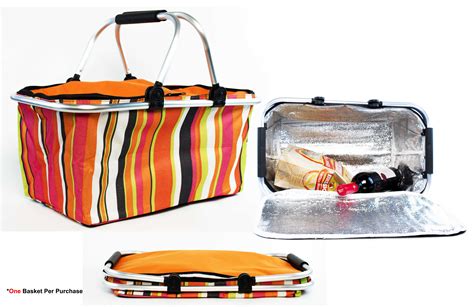 retro metal picnic cooler box|foldable insulated picnic basket.